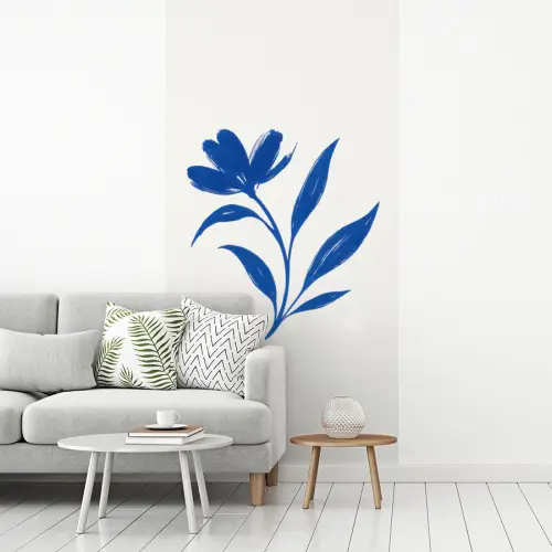 Bloem - Blaadjes - Minimalistisch - Blauw fotobehang vinyl groot -woonkamer