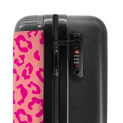 Dierenprints - Panterprint koffer in roze en koraalroze NBS - Handbagage koffer - Unisex middel -slot