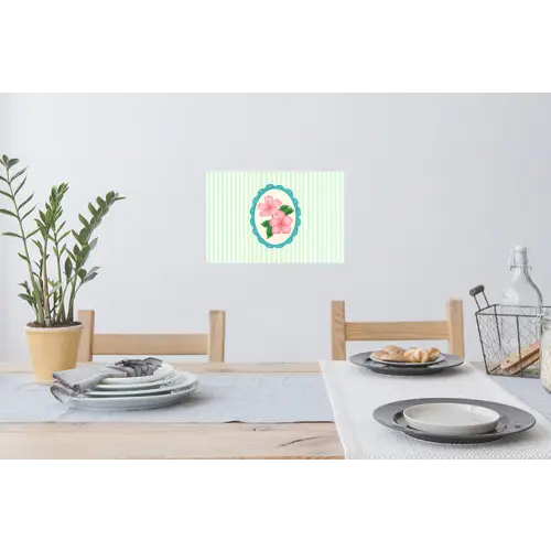 Bloemen - Ovaal - Strepen - Groen Muursticker klein -eettafel