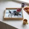 Paarden - Winter - Dieren - Natuur - Sneeuw Dienblad Rechthoek middel -sfeer2