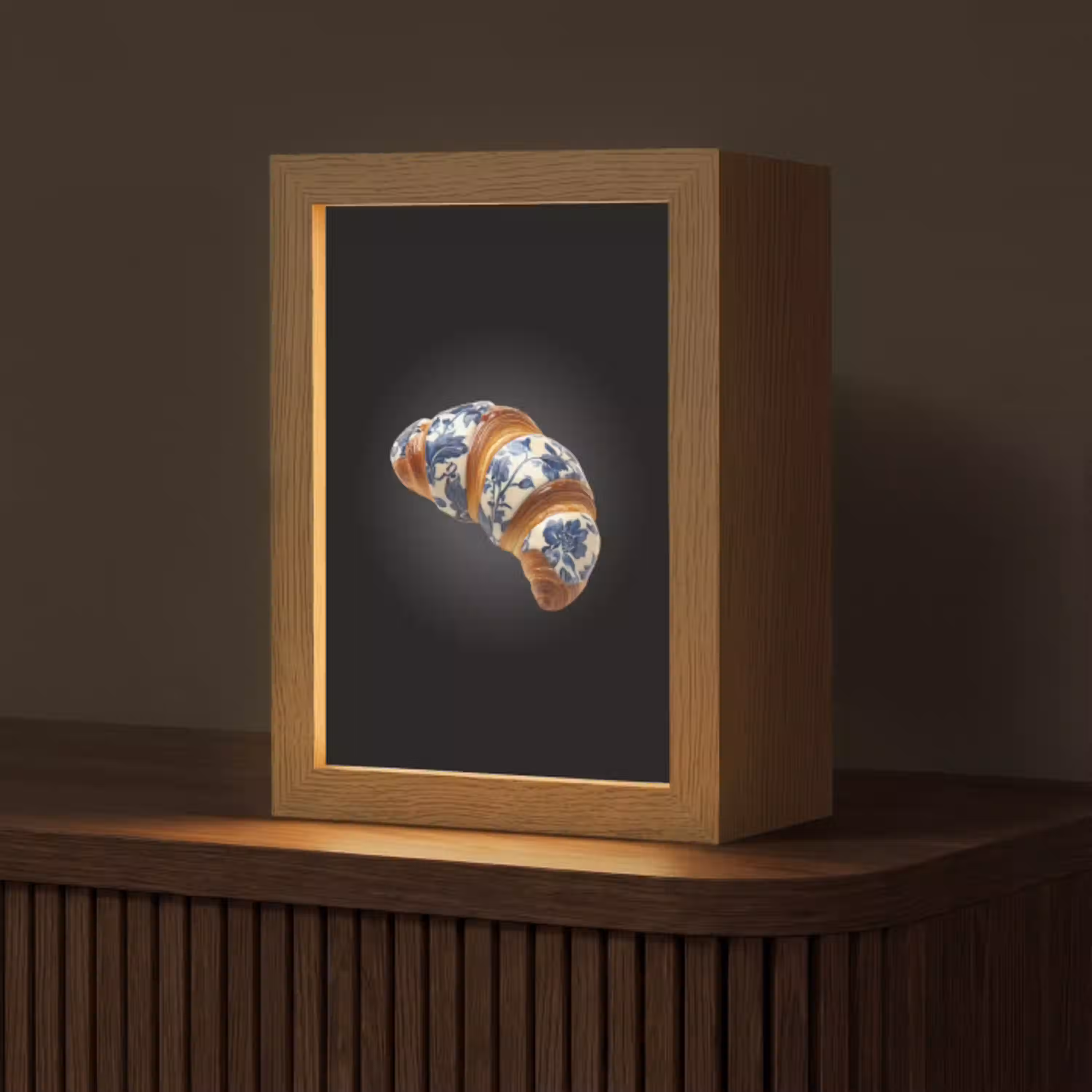 Croissant - Bloemenpatroon - Delftsblauw Light Box met kabel (Tafellamp) klein -z3d_website