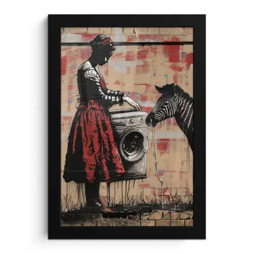 Street art - Zebra - Vrouw - Dieren - Graffiti - Banksy fotolijst zwart zonder passe partout klein -3d