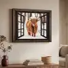 Schotse Hooglander - Sneeuw - Natuur - Dieren - Doorkijk - Winter Textielframe zwart klein -sfeer3