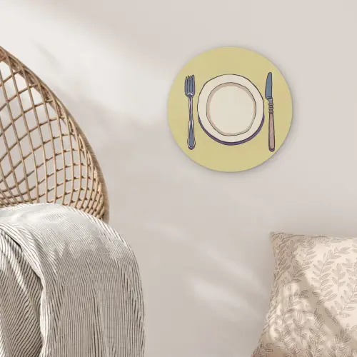 Illustratie - Bord - Bestek - Beige Wandcirkel kunststof plaat 5mm dik klein -sfeer5