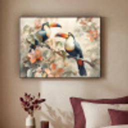 Toekan - Vogels - Bloemen - Tak Textielframe zwart klein -sfeer1