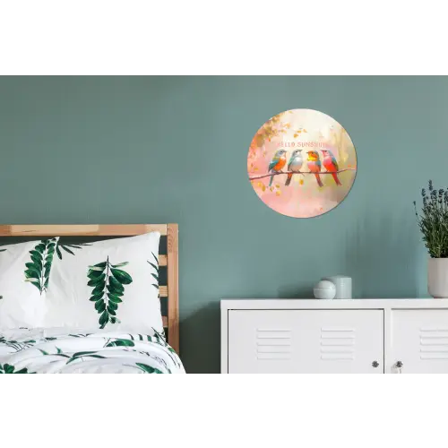 Vogels - Tak - Quote - Roze Wandcirkel aluminium klein -slaapkamer