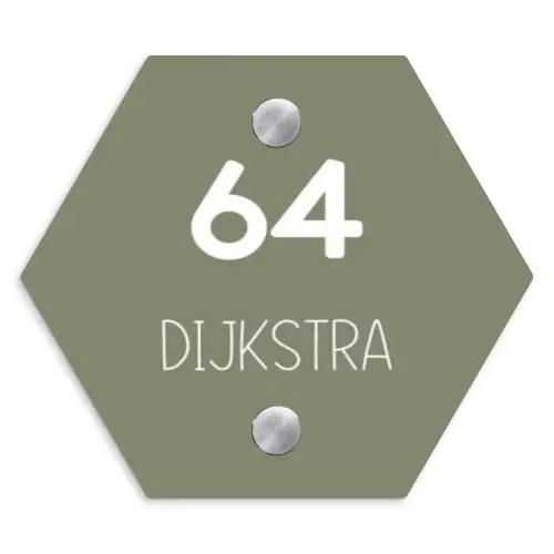 Olijfgroen - Modern Naambord Hexagon klein -3d