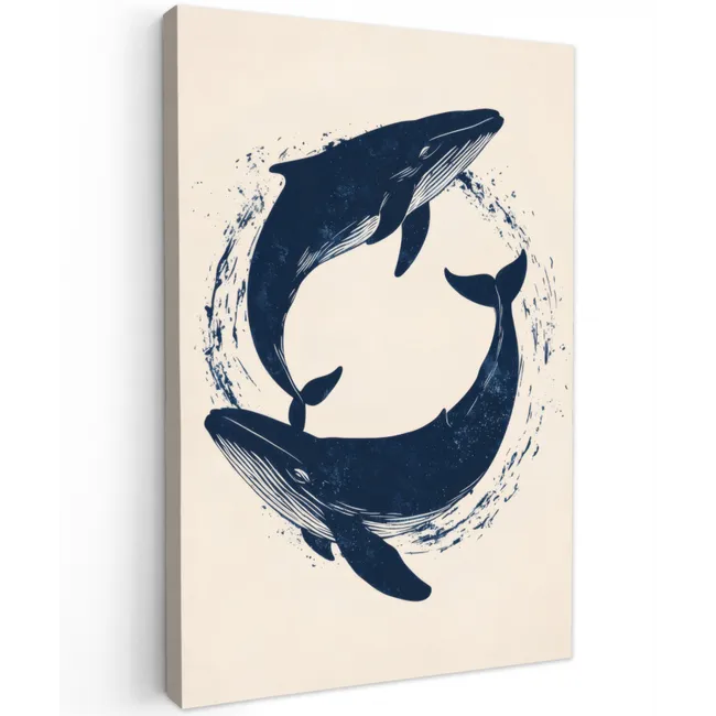 Walvissen - Spetters - Cirkel - Donkerblauw canvas 2cm klein -z3d