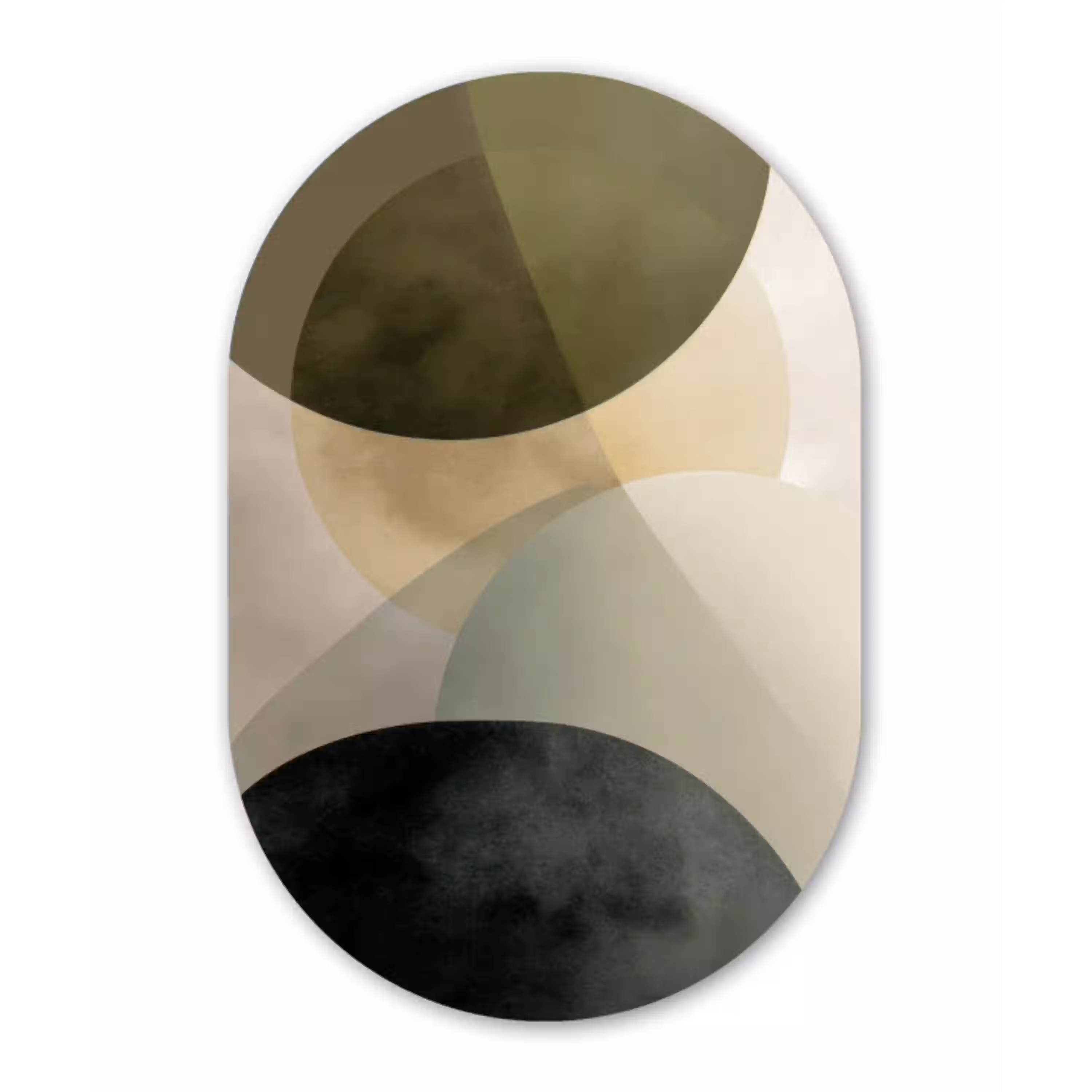Vlakken - Abstract - Beige - Cirkels Wandcirkel Ovaal Aluminium middel -3d