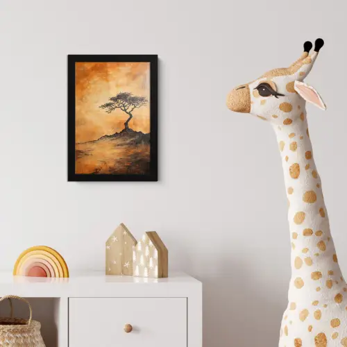 Boom - Landschap - Oranje fotolijst zwart zonder passe partout klein -usfeer4_kinderkamer