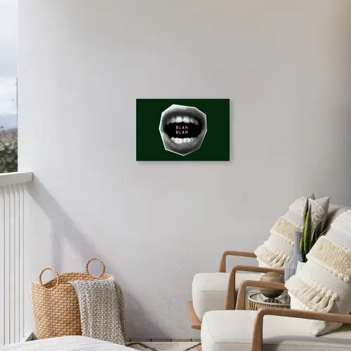 Mond - Groen - Illustratie - BLAH BLAH Tuinposter op houten frame 2 cm dik klein -sfeer1