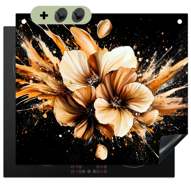 Inductiebeschermer & spatscherm (2in1) - Bloemen - Goud - Graffiti - Zwart - Abstract