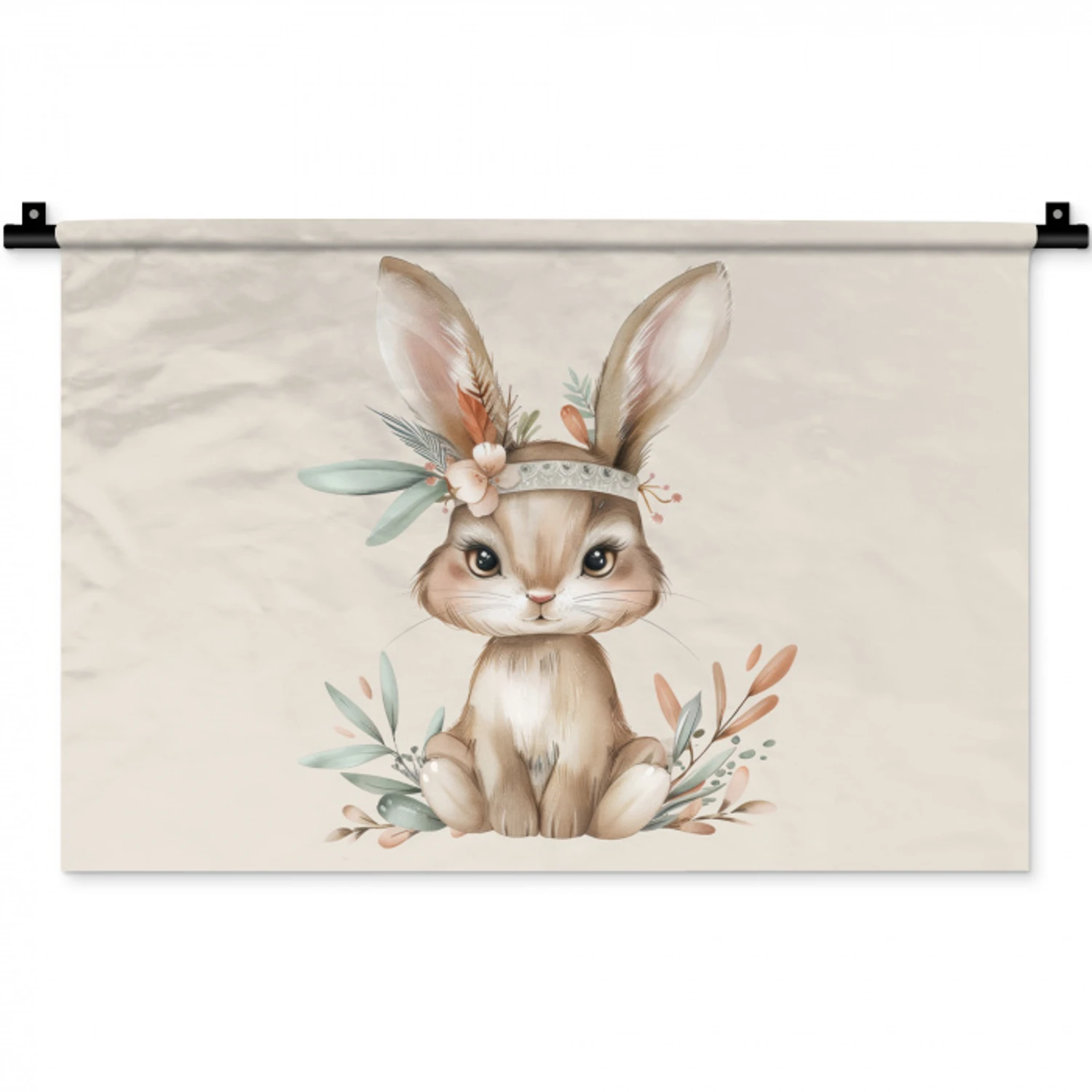 Haas - Dier - Bohemian - Pastel kleuren Wandkleed katoen klein -zz3d