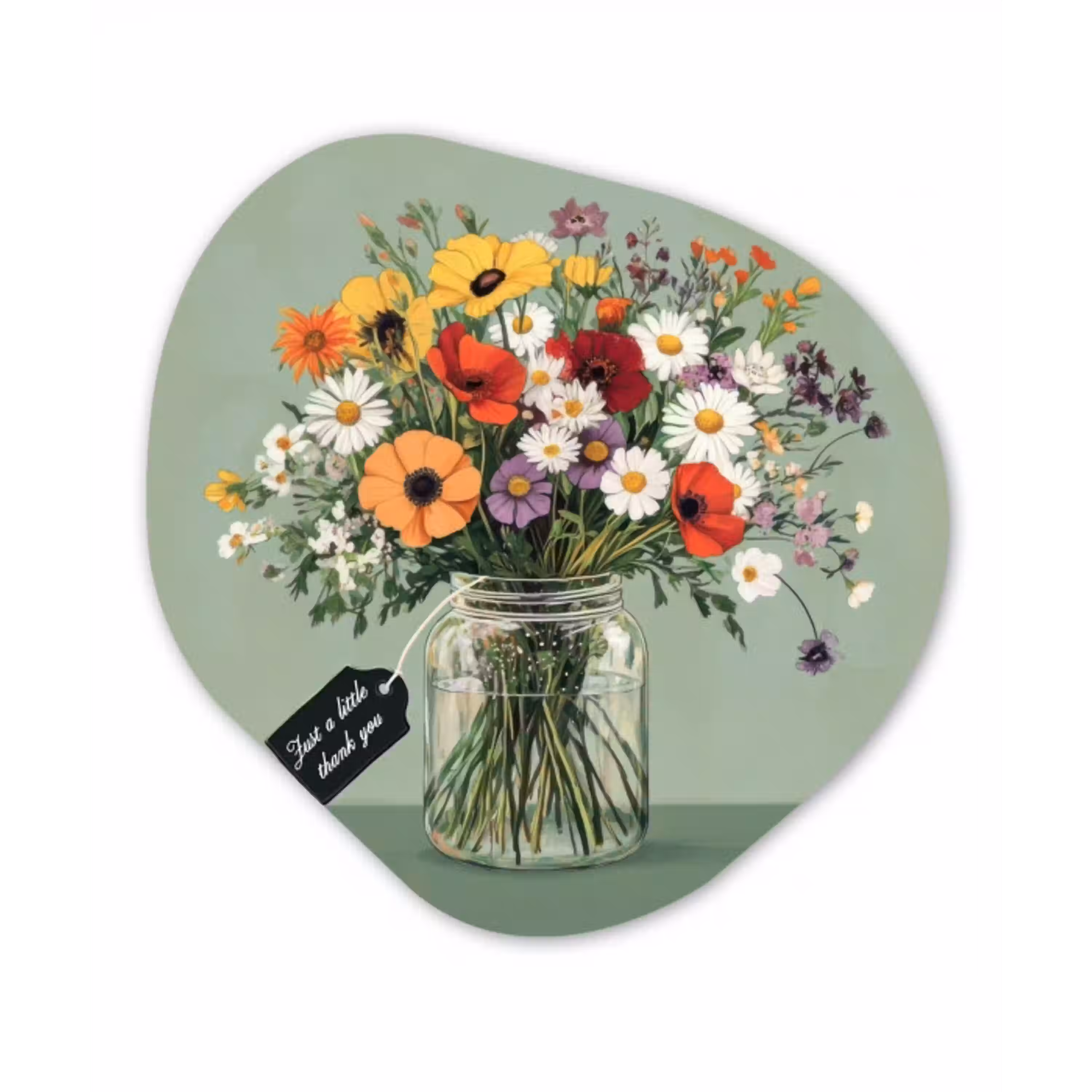 Bloemen - Vaas - Kaartje Wandcirkel Organisch Aluminium middel -3d