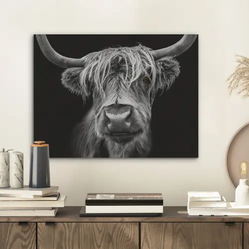 Schotse Hooglander - Horens - Zwart - Wit - Koe - Wild - Dieren PET vilt klein -sfeer1