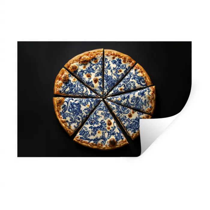 Pizza - Eten - Delftsblauw Muursticker klein -3d