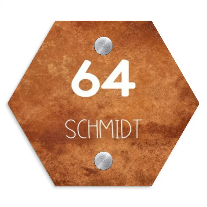 Roest - Modern Naambord Hexagon klein -3d