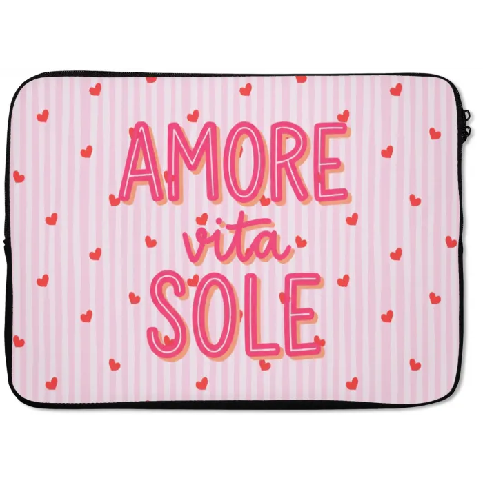 Amore vita sole - Roze - Hartjes laptophoes neopreen klein -zkaufland3dotto