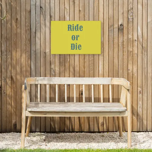 Ride or die - Geel - Blauw Tuinposter op houten frame 2 cm dik klein -sfeer4