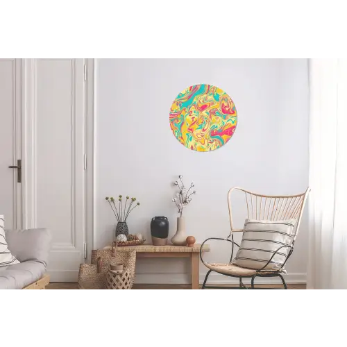 Geel - Roze - Blauw - Retro Wandcirkel aluminium klein -woonkamer