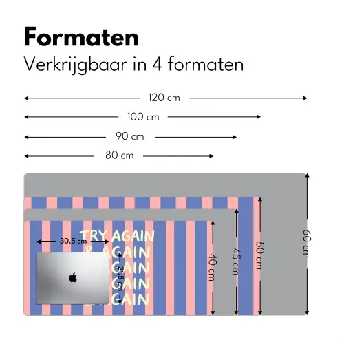 Try again - Strepen - Roze - Verticaal - Blauw Muismat XXL klein -sfeer5