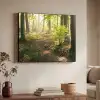 Bos - Bomen - Pad - Zon - Planten - Bladeren - Natuur Textielframe zwart klein -sfeer3