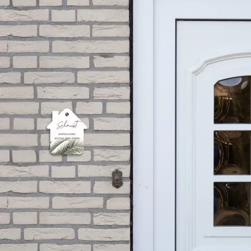 Wit met palmblad - Sierlijk Naambord Huisje klein -sfeer1