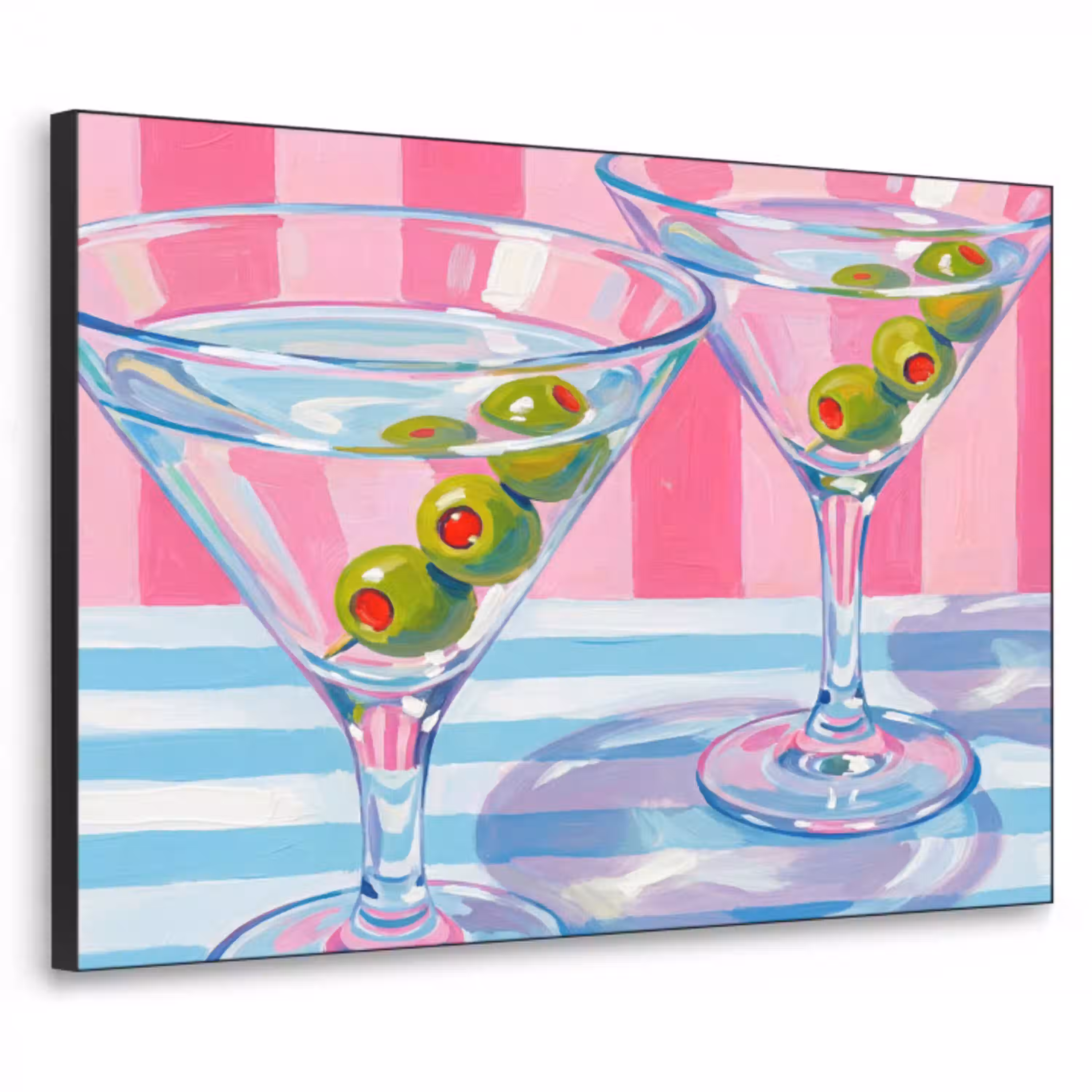 Cocktail - Olijven - Kunst - Modern - Roze Textielframe zwart klein -3d