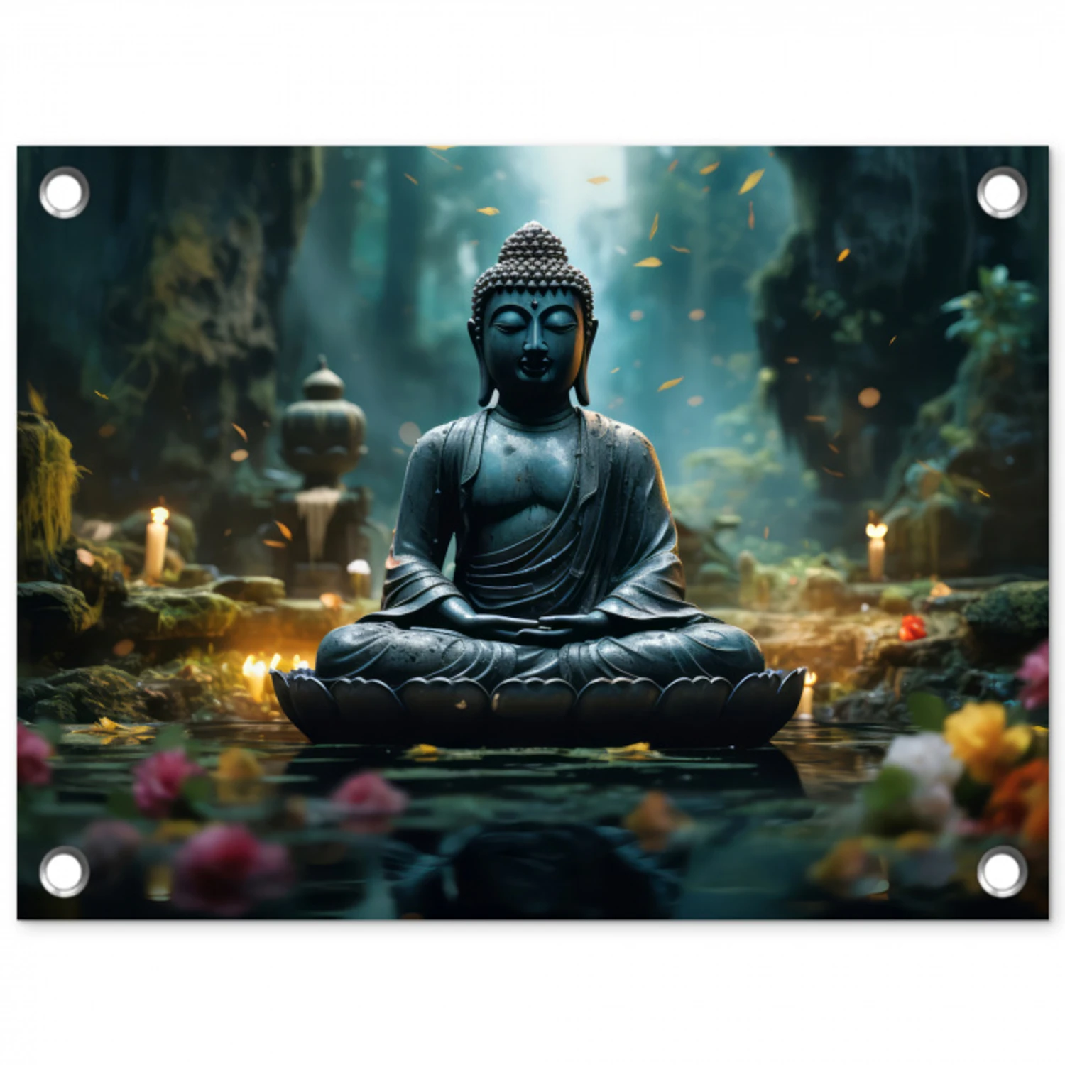 Boeddha in een mystieke tuin tuinposter los doek klein -3d