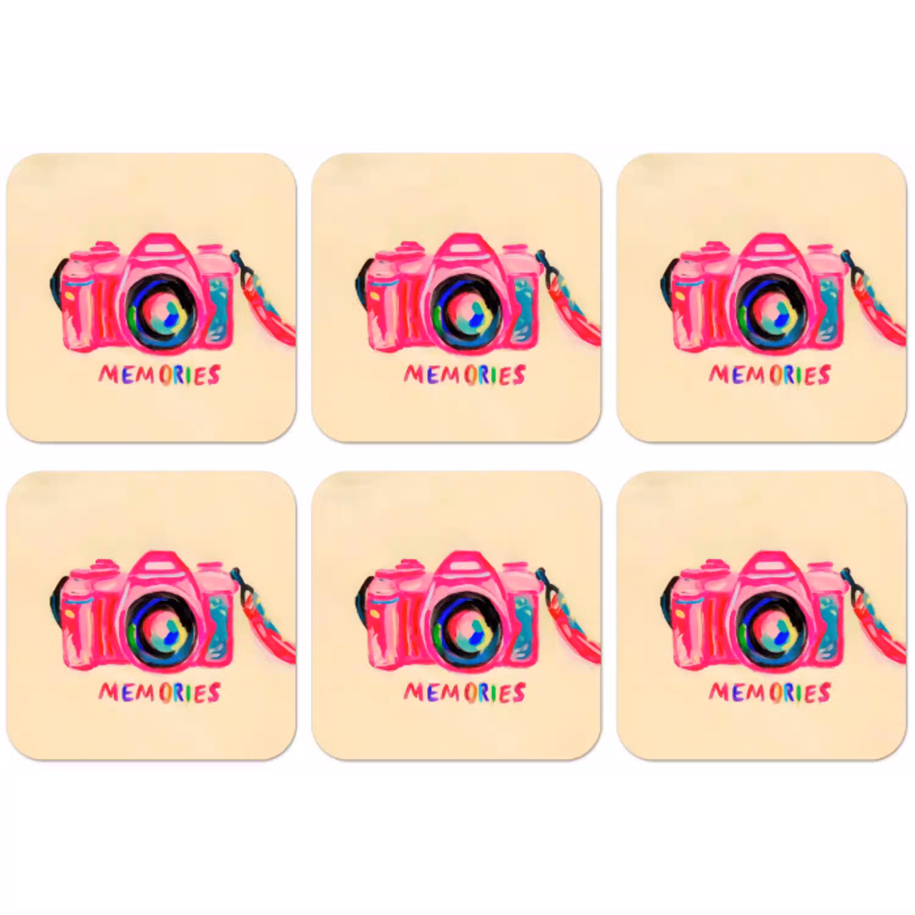 Camera - Memories - Roze - Geschilderd onderzetter kurk middel -zkaufland3dotto