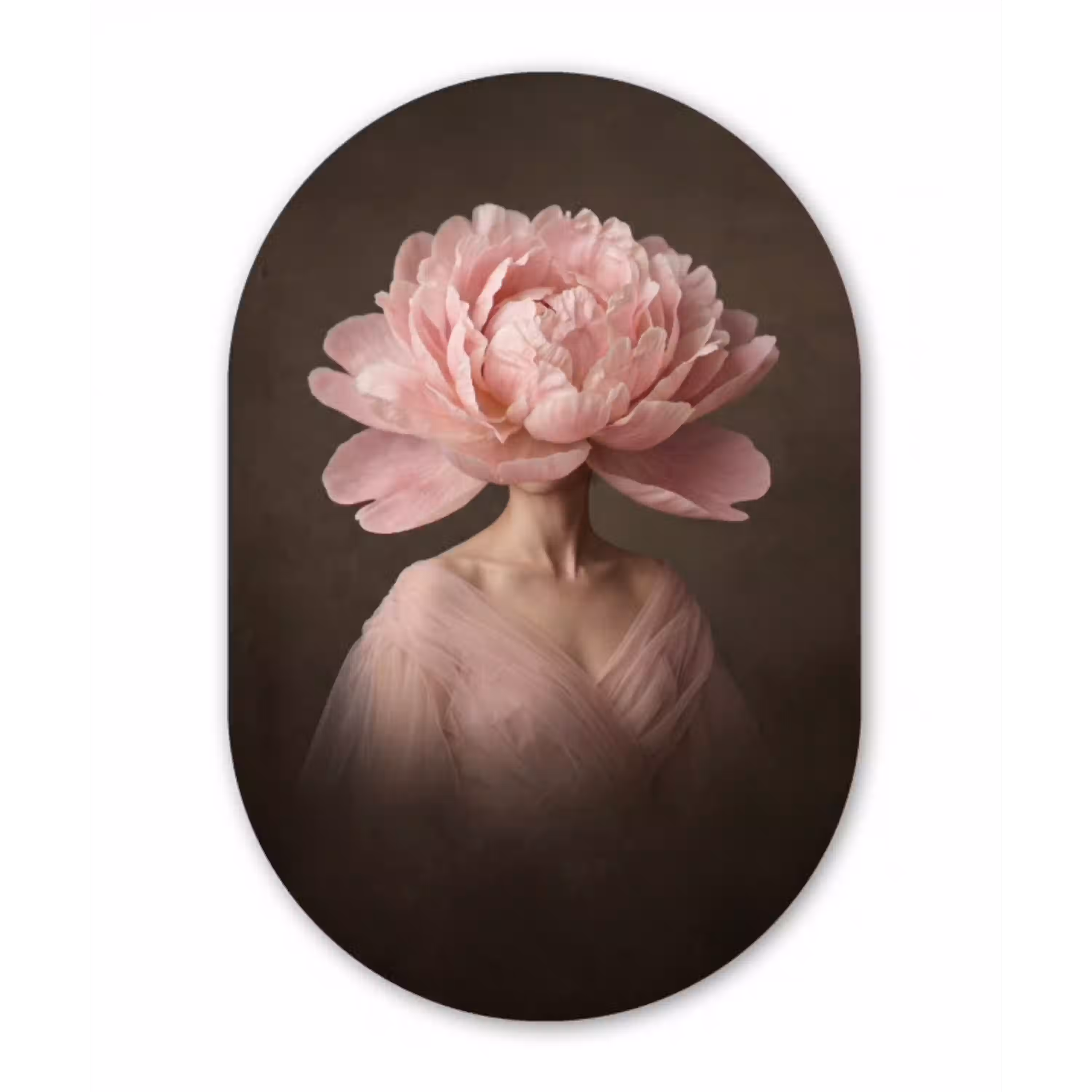 Gezicht - Roos - Roze Wandcirkel Ovaal Aluminium middel -3d