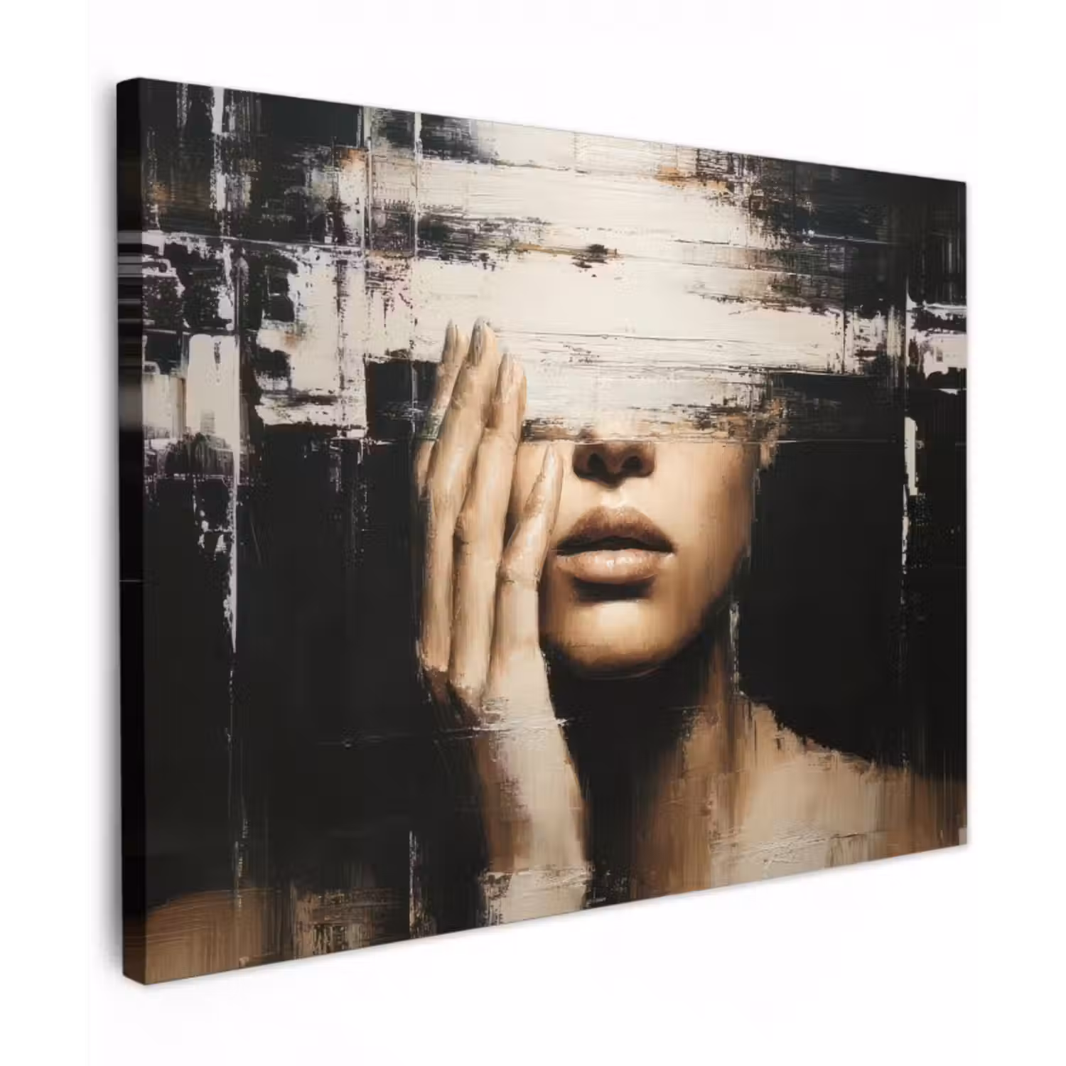 Canvas schilderij - Hand - Gezicht - Strepen - Abstract