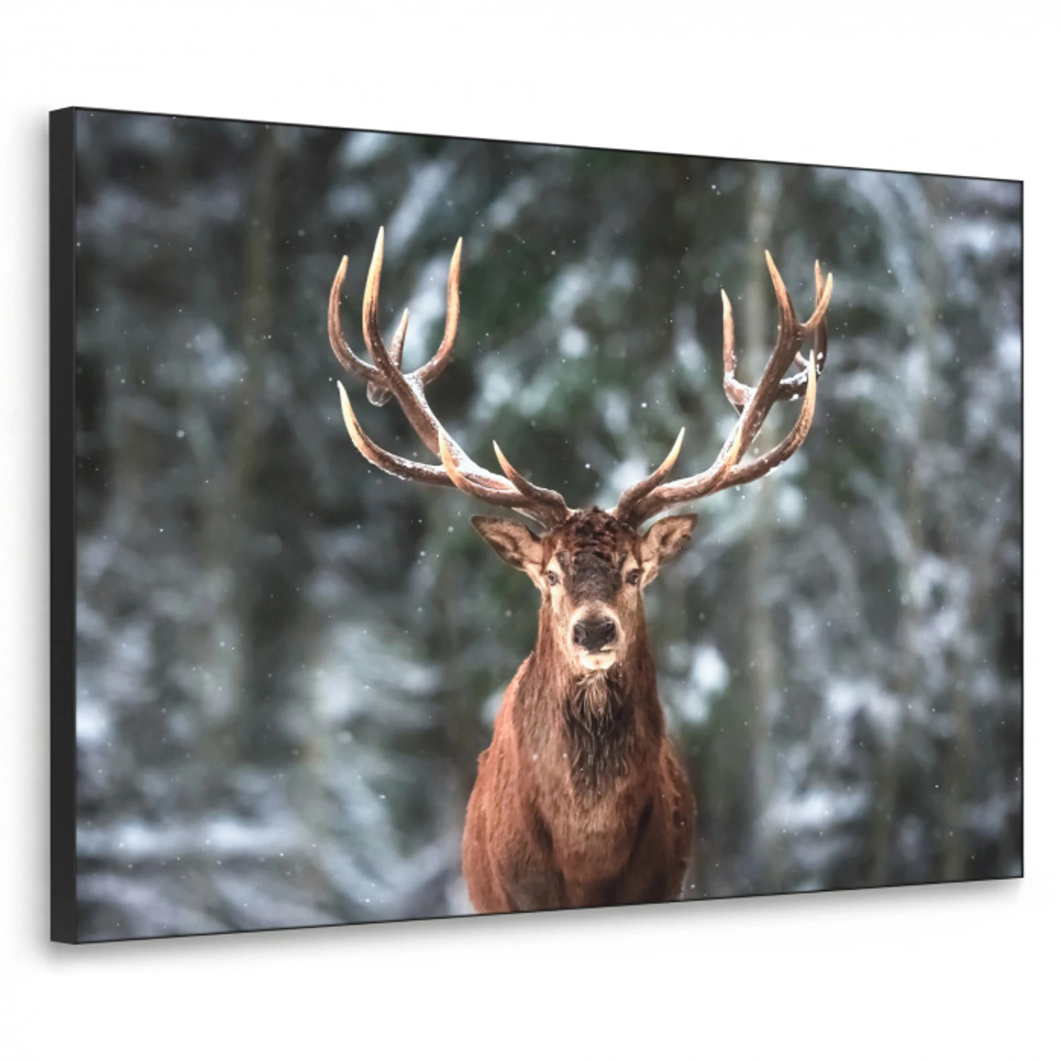 Hert - Winter - Sneeuw - Bos - Natuur - Dier Textielframe - compleet frame klein -3d