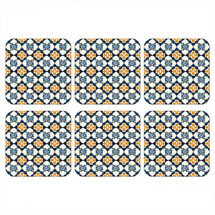 Klassiek - Geometrisch - Blauw onderzetter kurk middel 366 -3d
