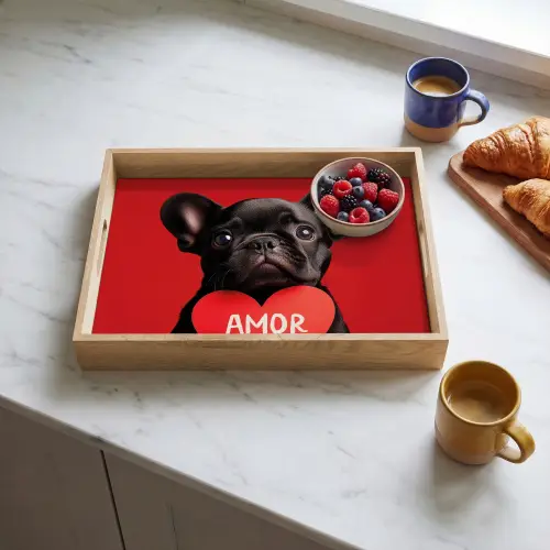 Amor - Hond  - Hartje - Rood Dienblad Rechthoek middel -sfeer2