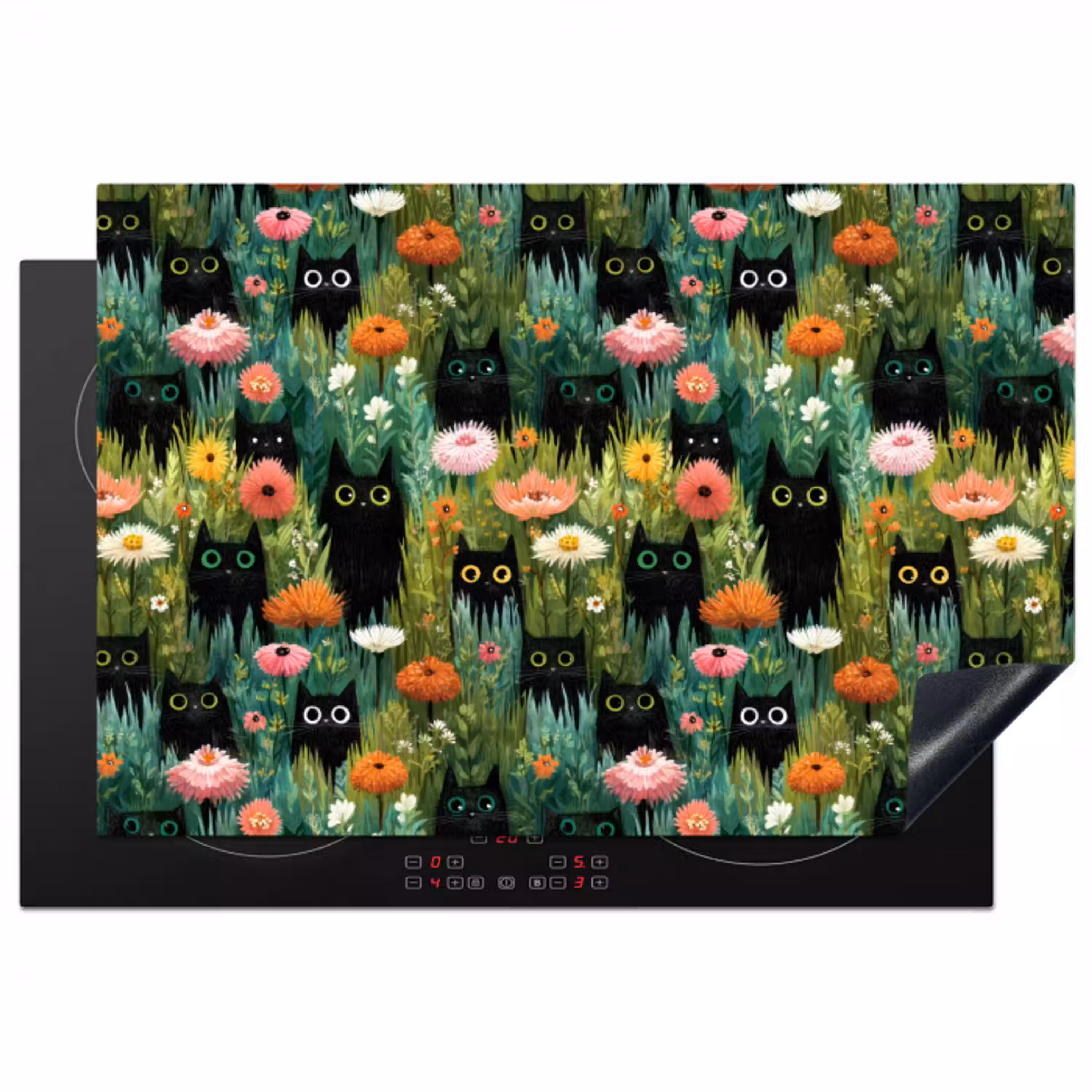 Katten - Bloemen - Kleurrijk Inductie beschermer vinyl 3mm klein 276 -3d