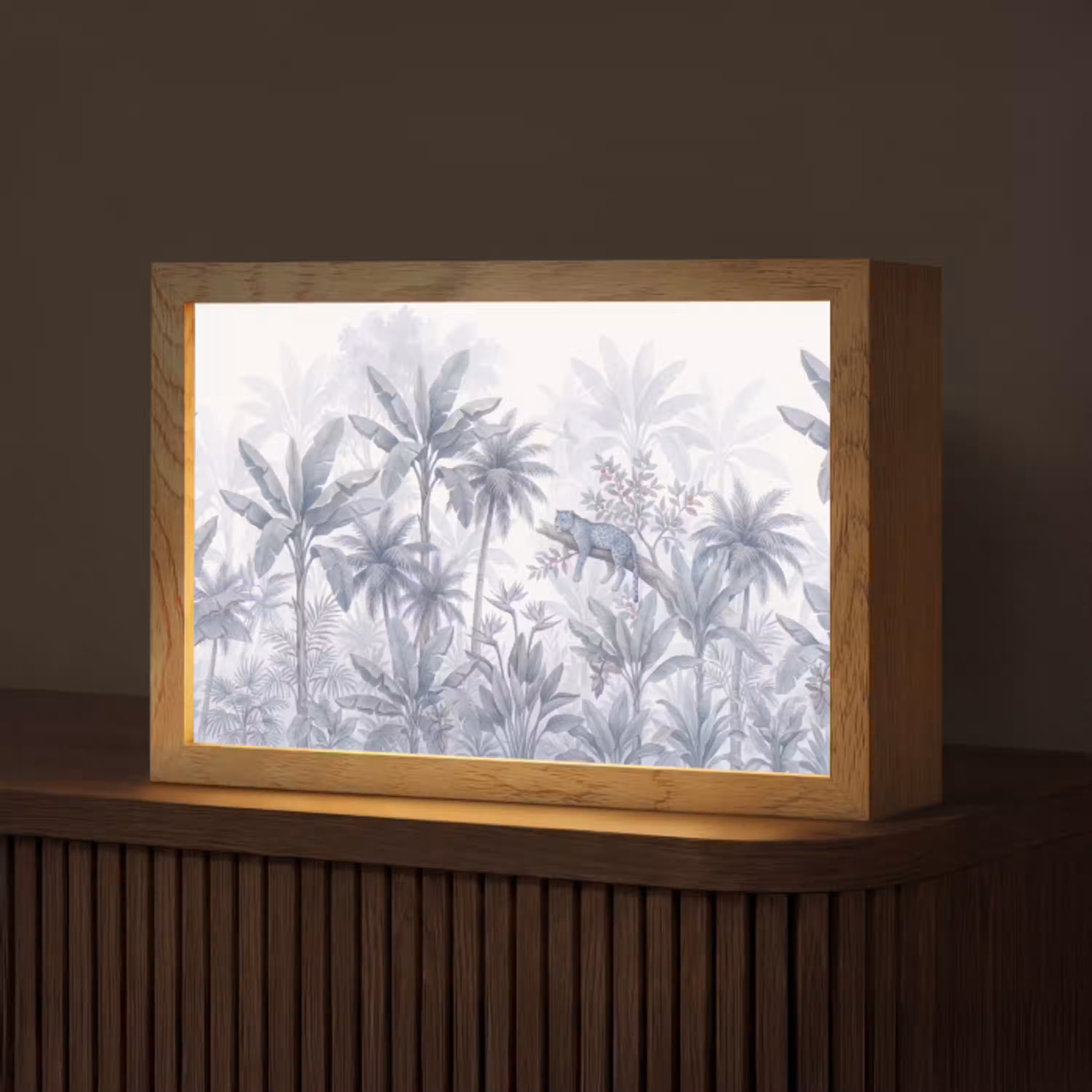 Kat - Tropisch bos - Modern - Grijs Light Box met kabel (Tafellamp) klein -z3d_website