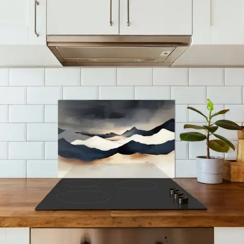 Bergen - Donkerblauw - Landschap keuken achterwand spatscherm klein -sfeer2