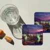 Neon cactussen - Woestijn - Zonsondergang onderzetter kurk middel -sfeer4
