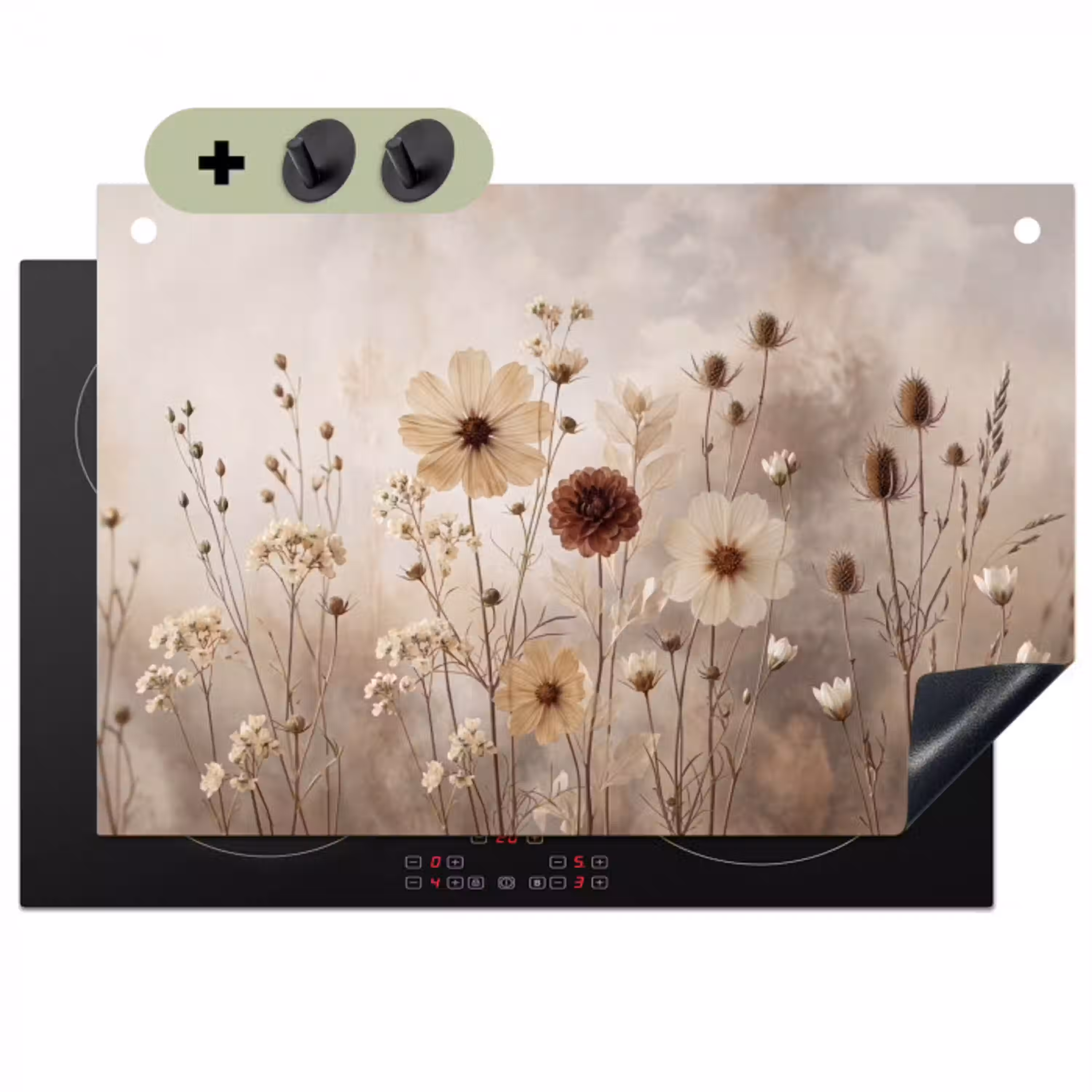 Wilde bloemen - Botanisch - Vintage - Natuur - Rustiek Inductie beschemer met haakjes klein -3d