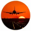 Zonsondergang - Vliegtuig - Oranje - Zon Wandcirkel kunststof plaat 5mm dik klein -3d