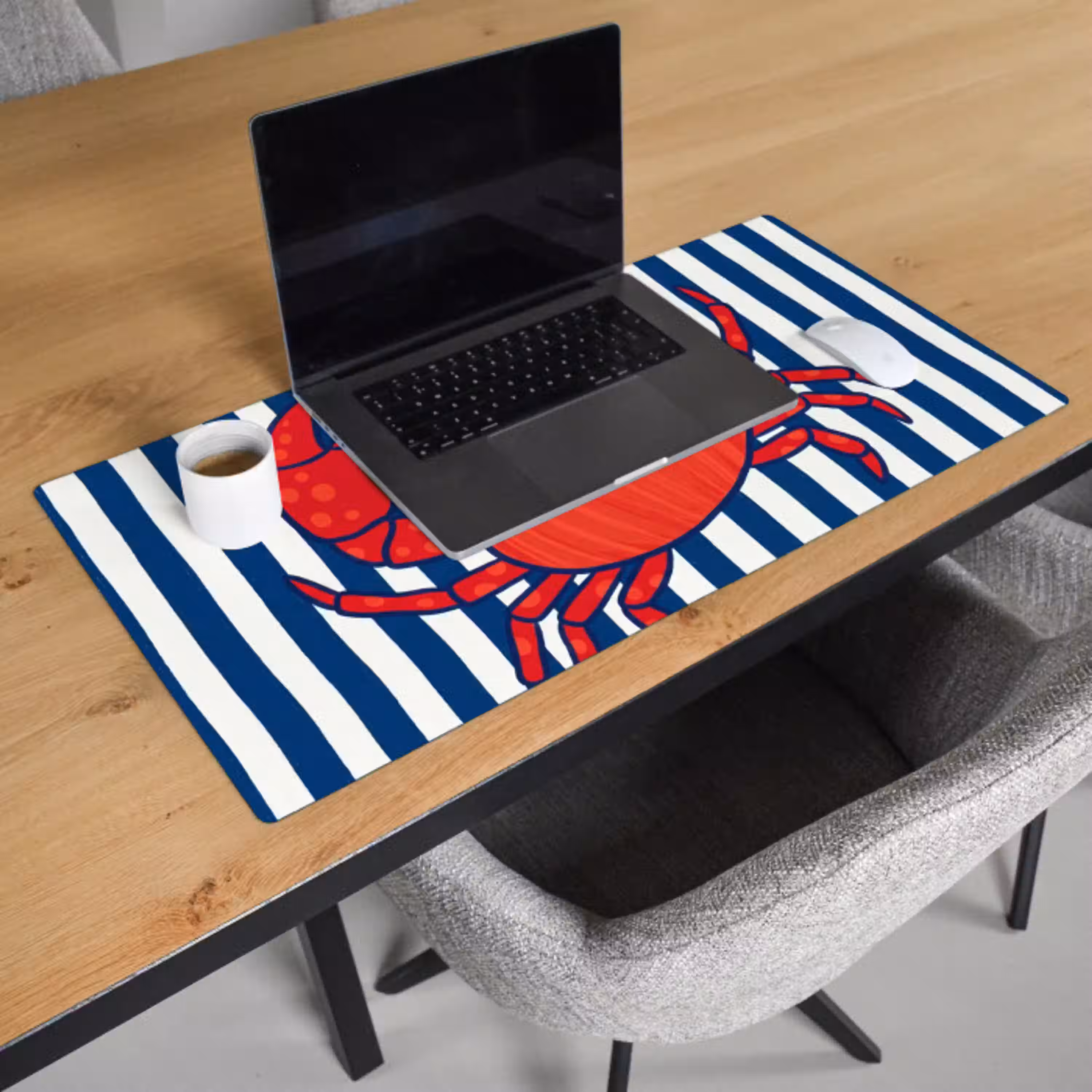 Krab - Strepen - Zeeleven - Illustratie - Rood Muismat XXL klein -sfeer1
