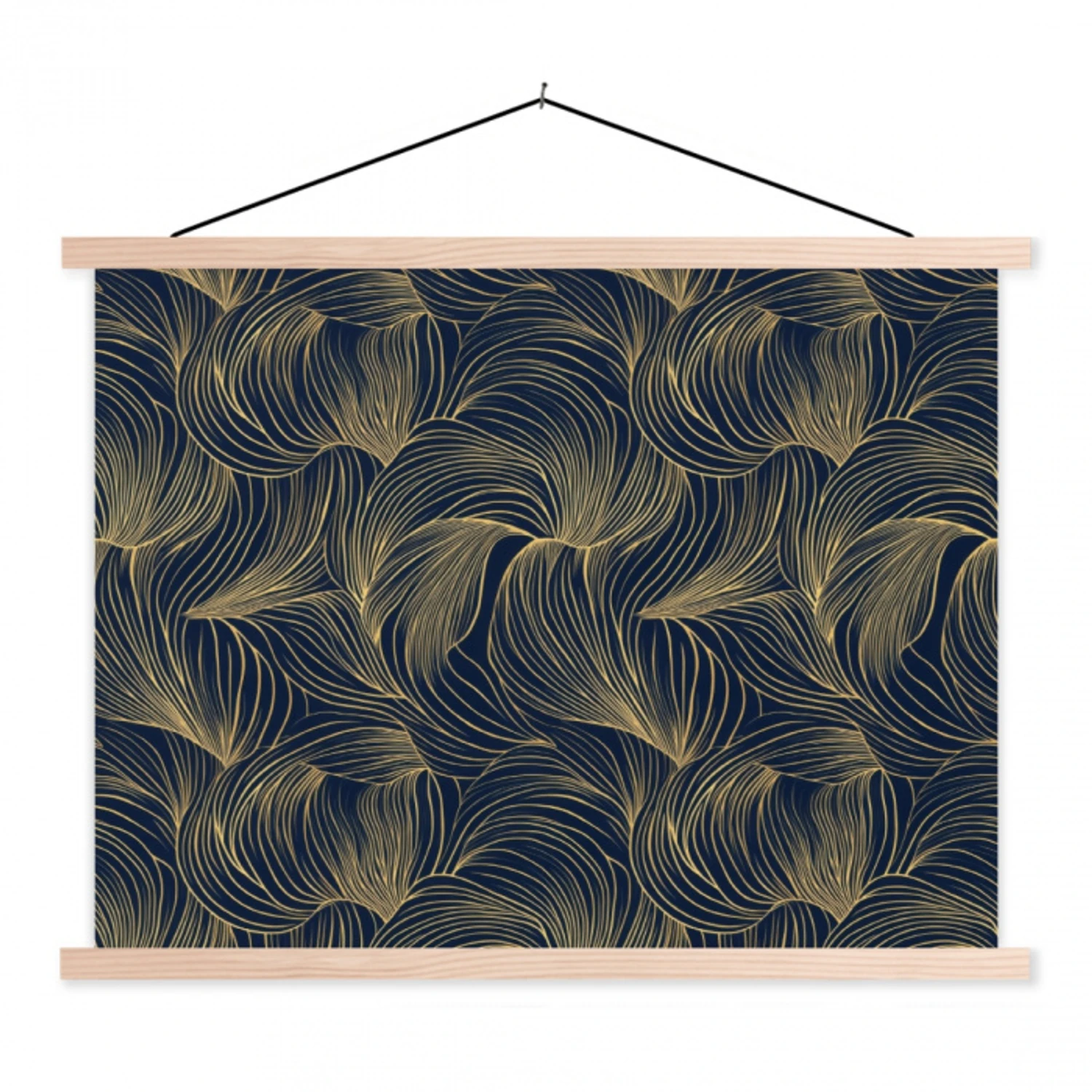 Abstract - Lijnen - Blauw - Goud textielposter latten blank klein 122 -3d