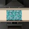 Bladeren - Ijsblauw - Wit keuken achterwand spatscherm klein 900 -sfeer1