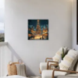 Kerstfeest - Dorp - Donker Tuinposter op houten frame 2 cm dik middel -sfeer1