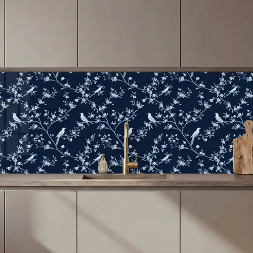Grafisch - Bloesemtak - Blauw keuken achterwand 2 middel 871 zz_3dshopping
