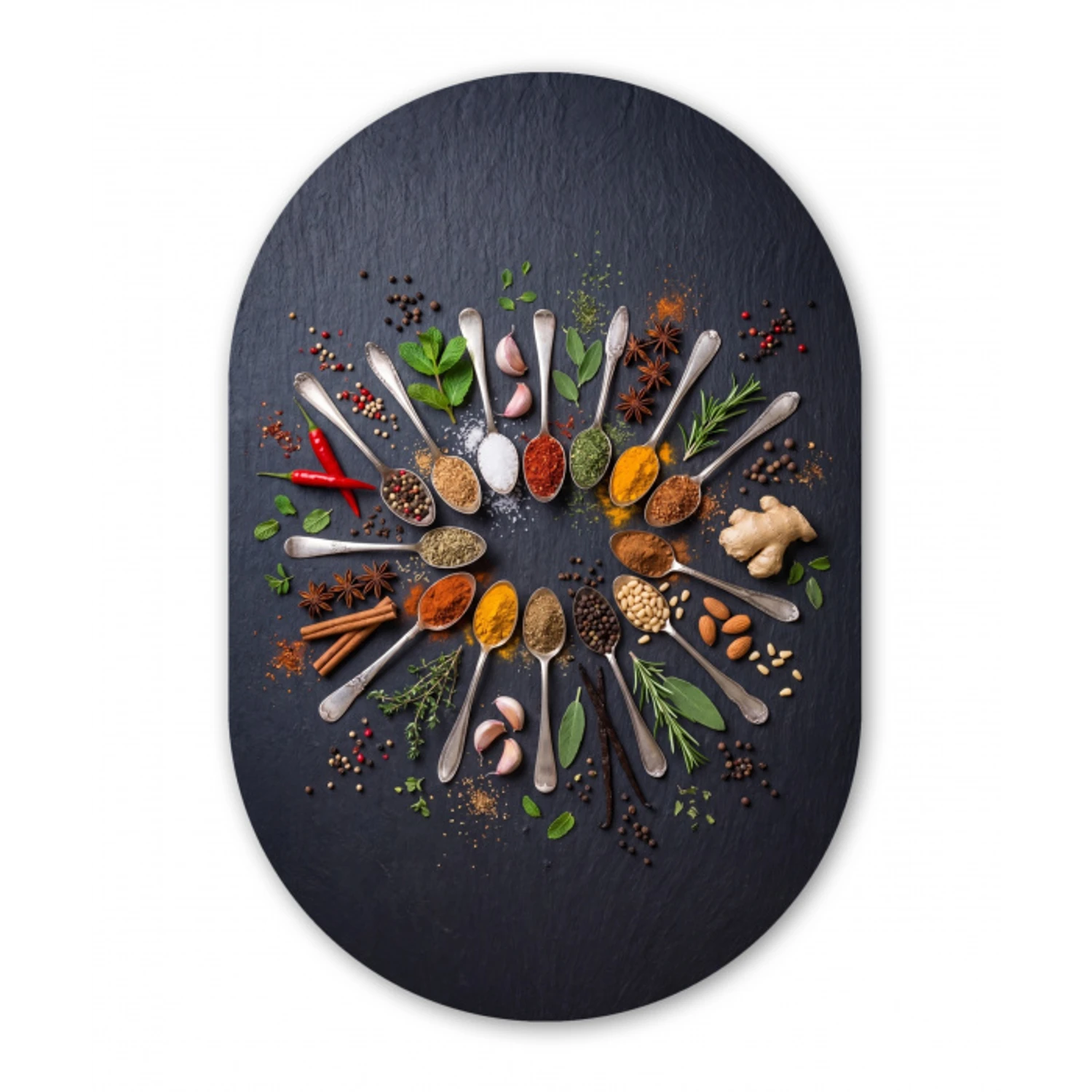 Kruiden - Lepels - Culinair - Kleurrijk - Sfeervol Wandcirkel Ovaal Forex klein -3d