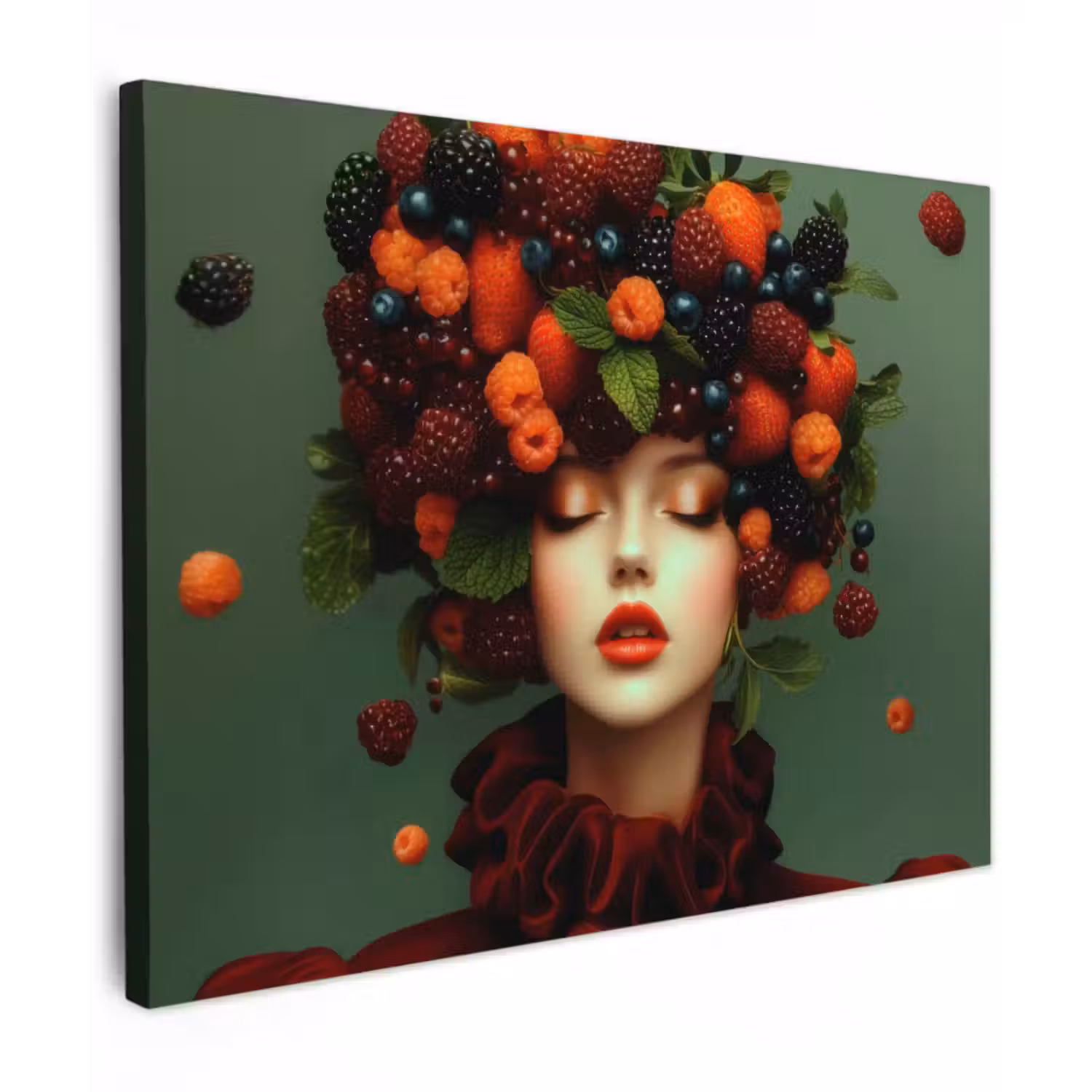 Canvas schilderij - Vrouw - Aardbeien - Frambozen - Bramen - Bessen
