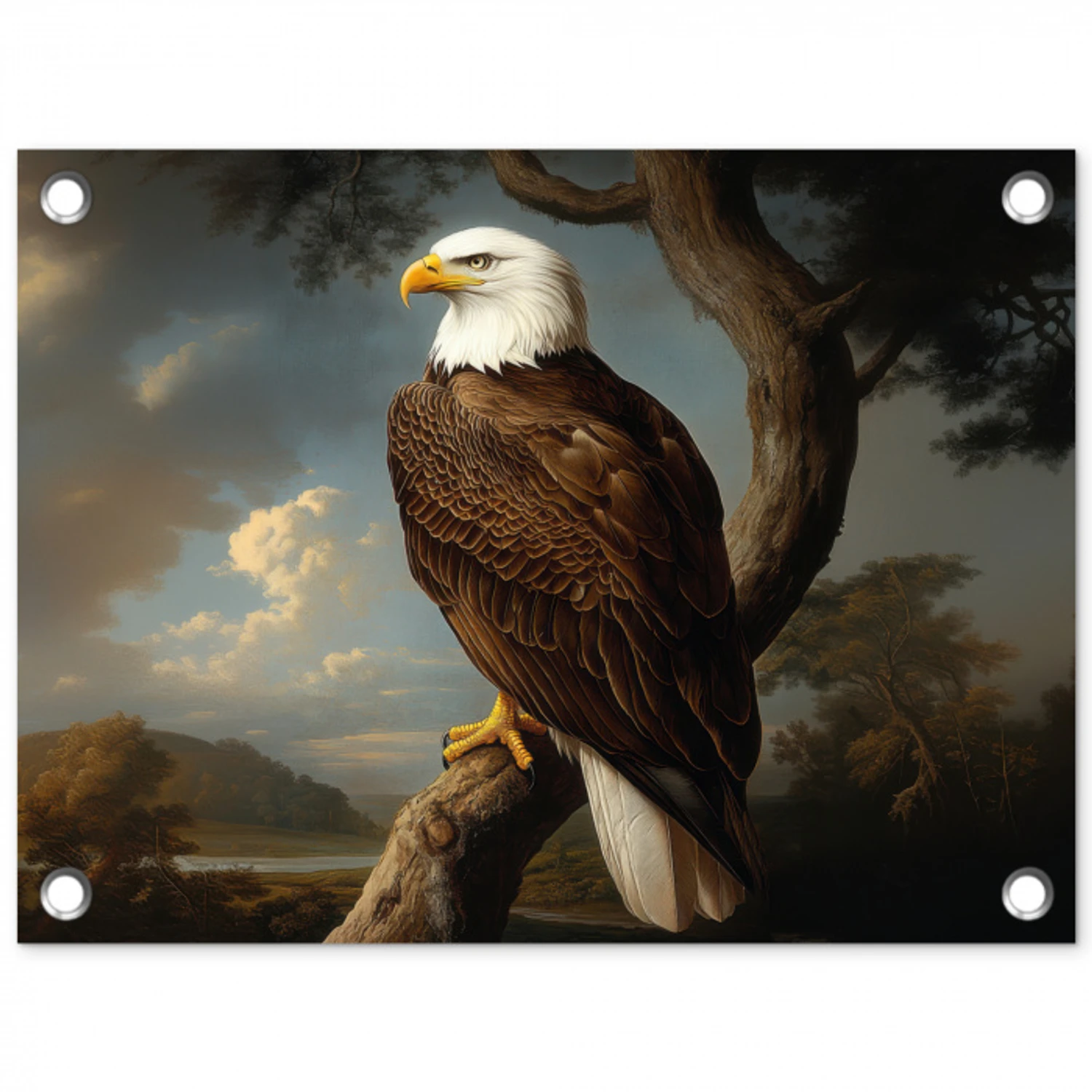 Zeearend - Tak - Wolken - Bruin tuinposter los doek klein -3d