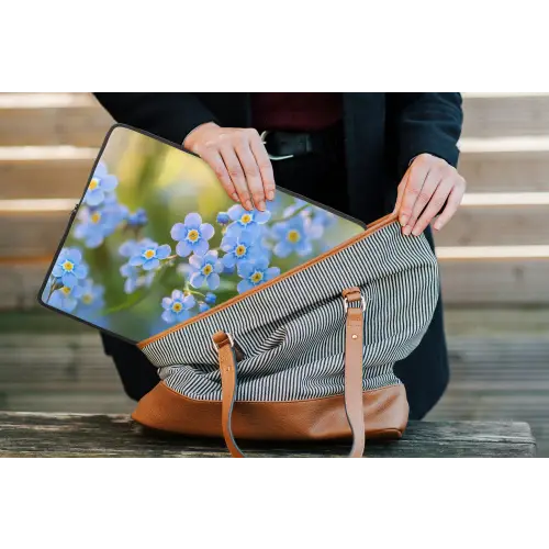 Bloemetjes - Blauw - Vergeet mij nietjes laptophoes neopreen klein -tas